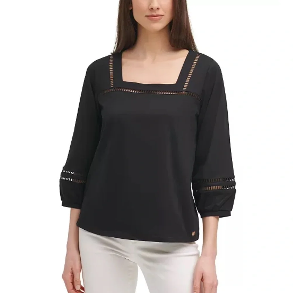 Calvin Klein Cutout Square-Neck Cotton Top - Picture 1 of 5